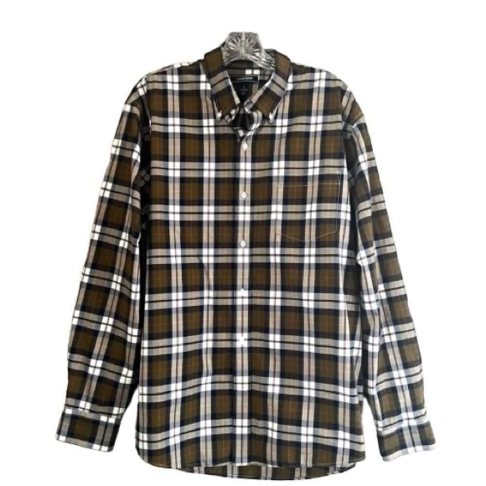 Lands End Men’s No Iron Traditional Fit Long Sleeve Plaid Shirt